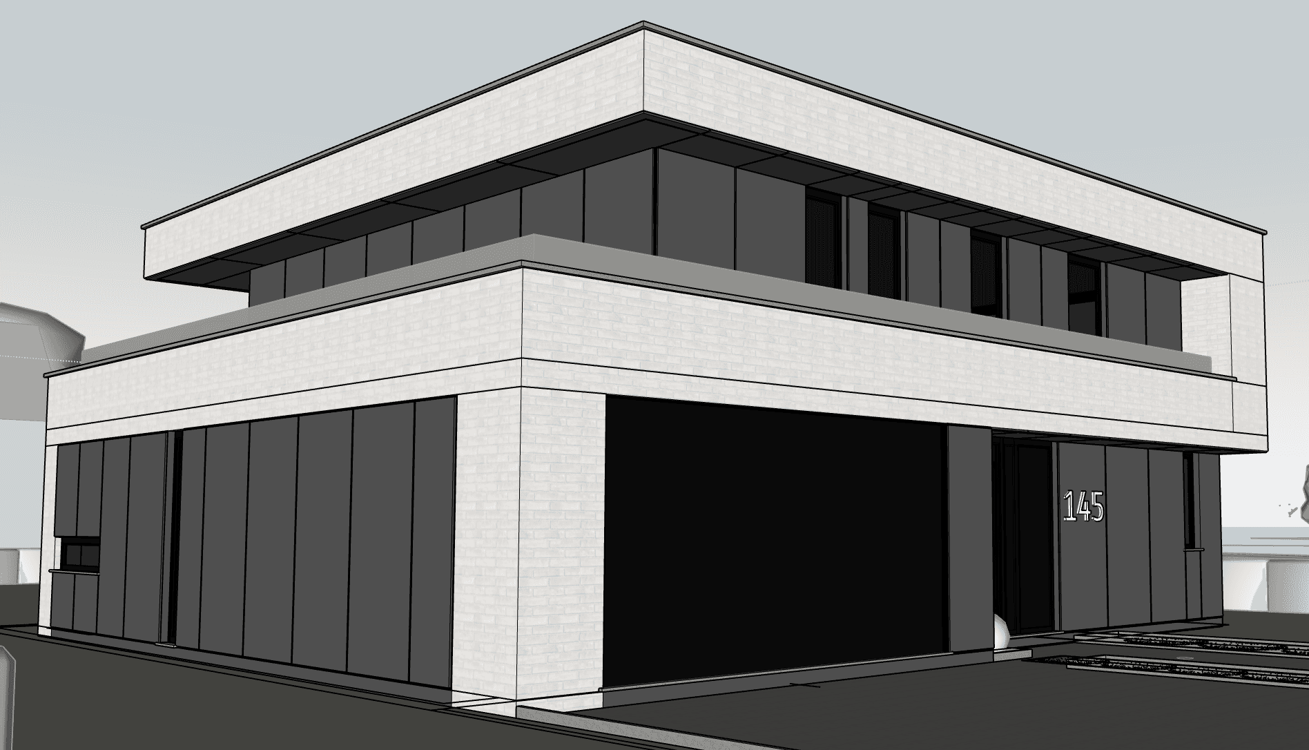 Rendu 3D architectural d'une maison à toit plat